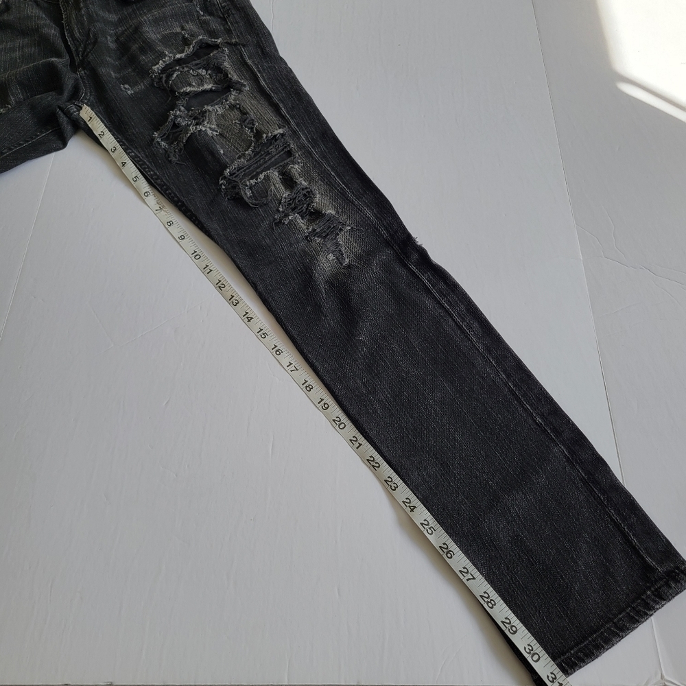 Luxury agolde dark grunge / destroyed Ripped/Distressed Black Jeans xl size 34 - Picture 11 of 12